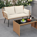 Outdoor Rattan 2-Seat Chair with Seat Back Cushions and Heavy-Duty Metal Legs by LJGDeals