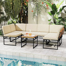 6 Piece Outdoor Sectional Sofa Set Metal Conversation Set with Cushions-Beige by LJGDeals