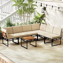 6 Piece Outdoor Sectional Sofa Set Metal Conversation Set with Cushions-Beige by LJGDeals