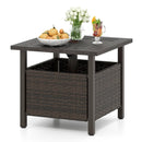 Outdoor Side Table All-Weather PE Wicker Patio Table with Umbrella Hole-Brown by LJGDeals