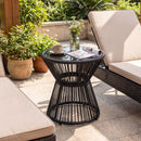 Outdoor Side Table with LED Warm Light and Tempered Glass Top by LJGDeals