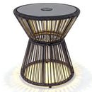Outdoor Side Table with LED Warm Light and Tempered Glass Top by LJGDeals