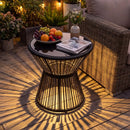 Outdoor Side Table with LED Warm Light and Tempered Glass Top by LJGDeals