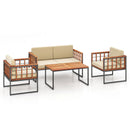 4 Pieces Acacia Wood Outdoor Sofa Set for Balcony Porch Backyard Poolside by DirectDeals