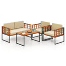 4 Pieces Acacia Wood Outdoor Sofa Set for Balcony Porch Backyard Poolside by DirectDeals