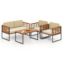4 Pieces Acacia Wood Outdoor Sofa Set for Balcony Porch Backyard Poolside by LJGDeals