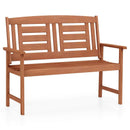 Outdoor Solid Wood Loveseat Hardwood 2-Seat Bench with Inclined Backrest and Slatted Seat by LJGDeals