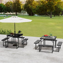 Outdoor Square Picnic Table Bench Set for 4-8 People with Umbrella Hole by LJGDeals