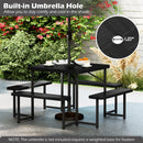 Outdoor Square Picnic Table Bench Set for 4-8 People with Umbrella Hole-Black