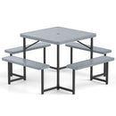 Outdoor Square Picnic Table Bench Set for 4-8 People with Umbrella Hole by LJGDeals