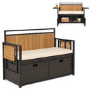 Outdoor Storage Bench with 2 Side Tables and Cushioned Seat by LJGDeals