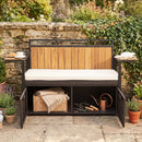 Outdoor Storage Bench with 2 Side Tables and Cushioned Seat by LJGDeals