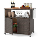 Outdoor Storage Cabinet with Acacia Wood Top and Lockable Wheels by LJGDeals