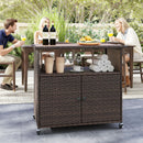 Outdoor Storage Cabinet with Acacia Wood Top and Lockable Wheels by LJGDeals