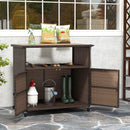 Outdoor Storage Cabinet with Acacia Wood Top and Lockable Wheels by LJGDeals