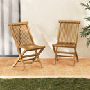 Outdoor Teak Wood Chairs Set of 2 with Slatted Seat and Backrest by LJGDeals