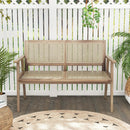 Indonesia Teak Wood Garden Bench with Armrests and Natural Rattan Backrest by LJGDeals