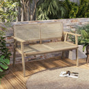 Indonesia Teak Wood Garden Bench with Armrests and Natural Rattan Backrest by LJGDeals