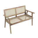 Indonesia Teak Wood Garden Bench with Armrests and Natural Rattan Backrest by LJGDeals