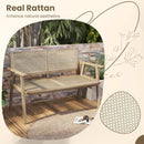 Indonesia Teak Wood Garden Bench with Armrests and Natural Rattan Backrest by DirectDeals