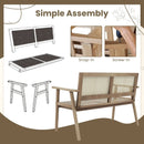 Indonesia Teak Wood Garden Bench with Armrests and Natural Rattan Backrest by LJGDeals