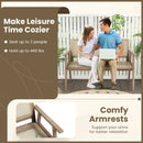 Indonesia Teak Wood Garden Bench with Armrests and Natural Rattan Backrest by LJGDeals