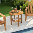 Outdoor Teak Wood Round Side Table Patio End Table with Slatted Storage Shelf by LJGDeals