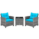 3 Pieces Outdoor Wicker Conversation Set with Tempered Glass Tabletop by LJGDeals
