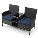 Outdoor Wicker Loveseat with Built-in Glass Side Table by LJGDeals