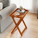Outdoor Wood Tray Table Portable Side End Table with Folding Frame by LJGDeals