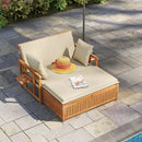 Outdoor Wooden Daybed with 4-Level Backrest and Removable Cushions-White by LJGDeals
