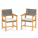 Outdoor Wooden Dining Chair Set of 2 with Armrests and Curved Back-White by LJGDeals