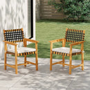 Outdoor Wooden Dining Chair Set of 2 with Armrests and Curved Back-White by LJGDeals