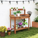 Outdoor Wooden Garden Table Work Station with Storage Shelves and Drawer-Coffee by LJGDeals