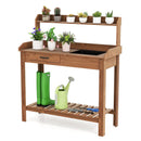 Outdoor Wooden Garden Table Work Station with Storage Shelves and Drawer-Coffee by LJGDeals