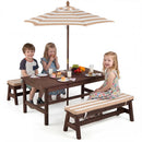Outdoor Wooden Kids Picnic Table with Removable Umbrella and Cushions by LJGDeals