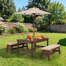 Outdoor Wooden Kids Picnic Table with Removable Umbrella and Cushions