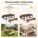 Outdoor Wooden Kids Picnic Table with Removable Umbrella and Cushions