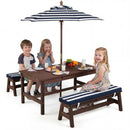 Outdoor Wooden Kids Picnic Table with Removable Umbrella and Cushions