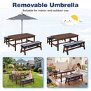 Outdoor Wooden Kids Picnic Table with Removable Umbrella and Cushions