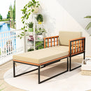 Patio Acacia Wood Armchair with Long Ottoman and Seat Back Cushions by LJGDeals