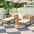 Patio Acacia Wood Armchair with Long Ottoman and Seat Back Cushions by LJGDeals