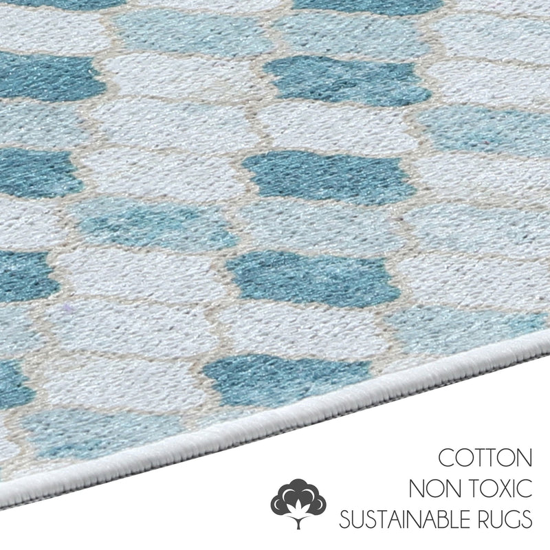 Moroccan Design U Shape Bathroom Rug | 20”x24" | Beige&Blue
