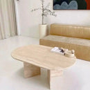 Light Travertine Oval Handcrafted Coffee Table Polished Finish 24 x 48 x 16 Inches