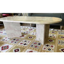 Light Travertine Oval Handcrafted Coffee Table Polished Finish 24 x 48 x 16 Inches