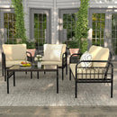 4 Pieces Outdoor Wicker Conversation Bistro Set with Soft Cushions and Tempered Glass Coffee Table-Beige by DirectDeals