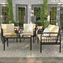 4 Pieces Outdoor Wicker Conversation Bistro Set with Soft Cushions and Tempered Glass Coffee Table-Beige by LJGDeals