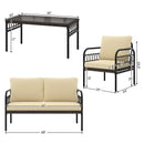 4 Pieces Outdoor Wicker Conversation Bistro Set with Soft Cushions and Tempered Glass Coffee Table-Beige by DirectDeals