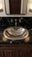 Silver Oval Brass Sink - Engraved Bathroom Sink