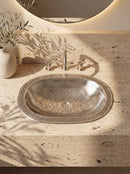 Silver Oval Brass Sink - Engraved Bathroom Sink